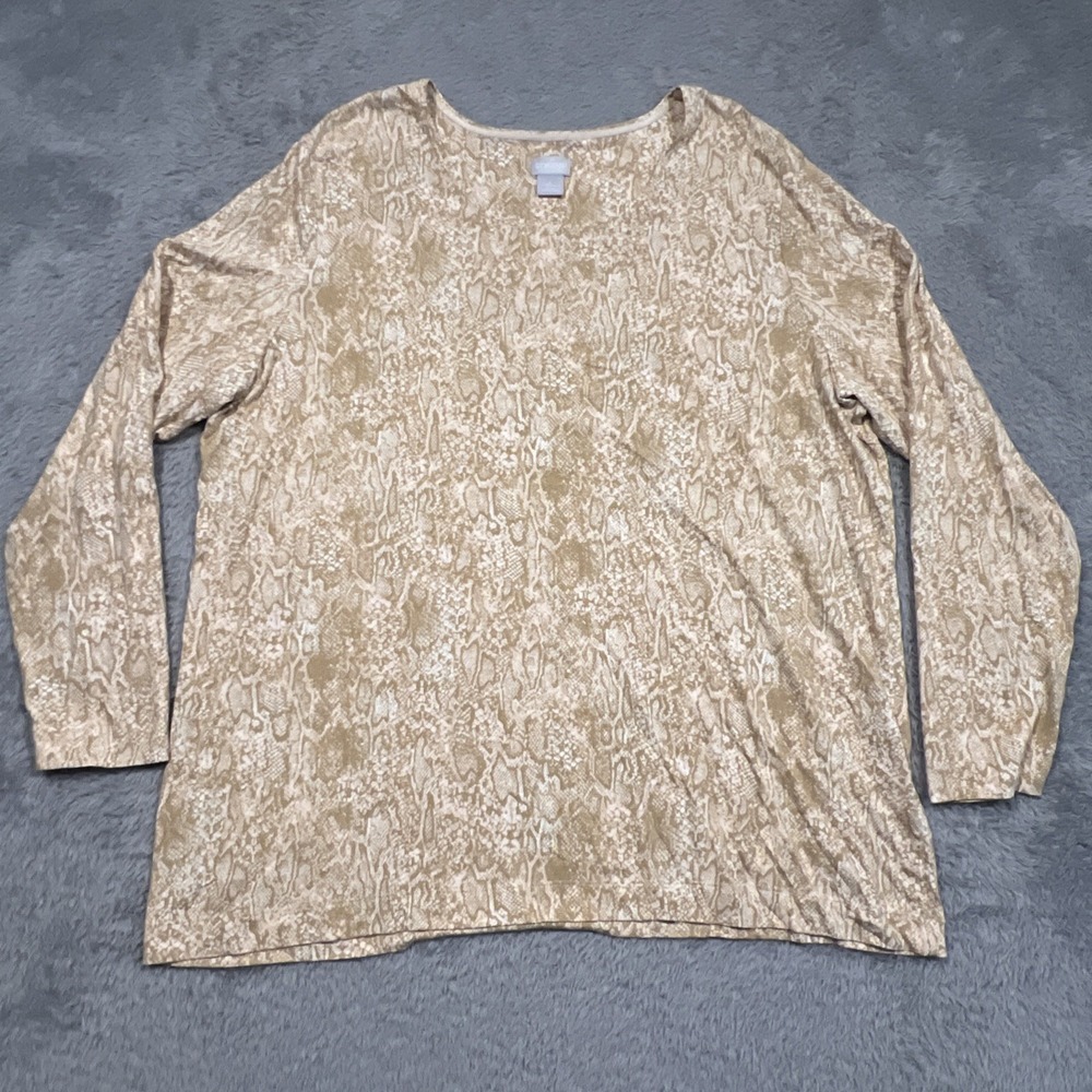 Chicos Top 4 XXL Tan Snakeskin Animal Print Neutral Stretch Womens
